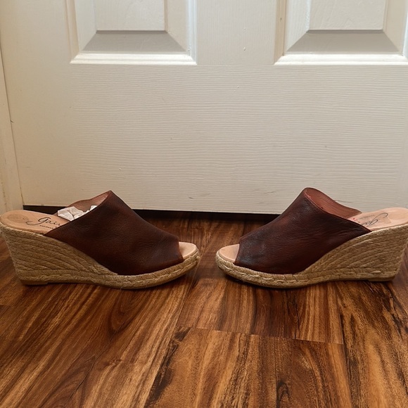 GAIMO size 9.5 US Gossa Brown Leather Slide Wedge Espadrille Sandal Slip-On Shoe - Picture 3 of 7